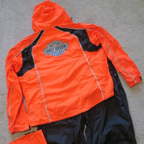 Harley-Davidson Hi-Vis Rain Suit Women's 2XL Reflective Orange Black Carry Pouch - Picture 2 of 8